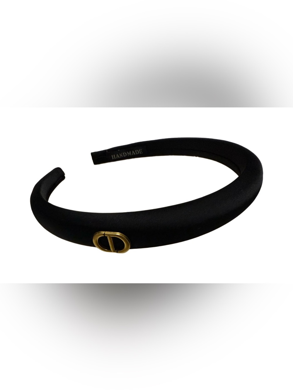 Luxurious Headband in Black & Goldtone Monogram Accent